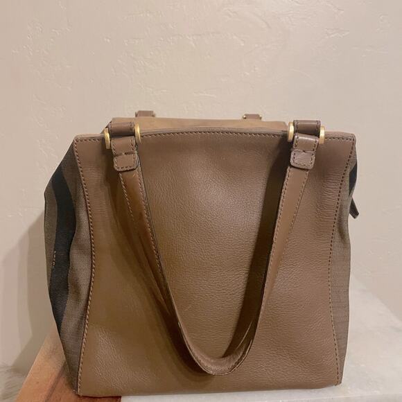 Fendi Foresta Boston Pequin Striped Suede & Leather Box Tote Satchel Bag - Picture 6 of 16